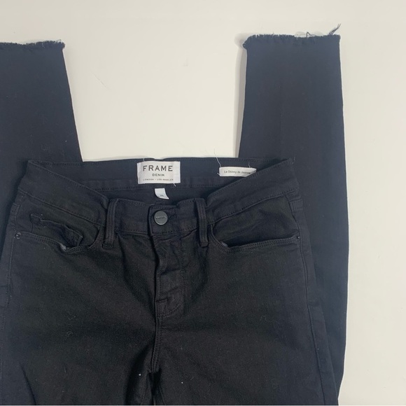 Frame Le Skinny De Jeanne Black Ripped Distressed Mid-Rise Jeans - Picture 6 of 16